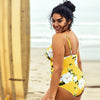 Yellow Floral Lace Up One Piece