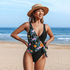 Stripe Floral Wrap V-neck One-piece