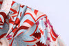 Vintage Red Peahen Print Suit With Scarf