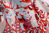 Vintage Red Peahen Print Suit With Scarf