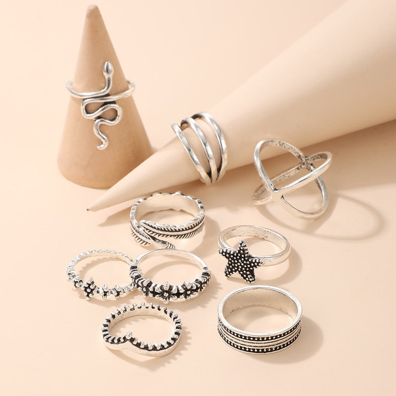 Bohemian Snake Ring - 9 PIENCE SET