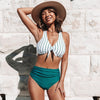 Teal Striped High-Waist Bikini