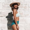 Teal Striped High-Waist Bikini