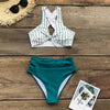 Teal Striped High-Waist Bikini