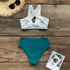 Teal Striped High-Waist Bikini