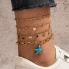 Boho Starfish Crystal Tassel Anklets - 4 PIECES SET