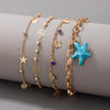 Boho Starfish Crystal Tassel Anklets - 4 PIECES SET