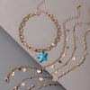 Boho Starfish Crystal Tassel Anklets - 4 PIECES SET