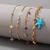 Boho Starfish Crystal Tassel Anklets - 4 PIECES SET