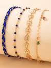 Bohemia Colorful Gem Tassel Anklets - 4 PIECES SET