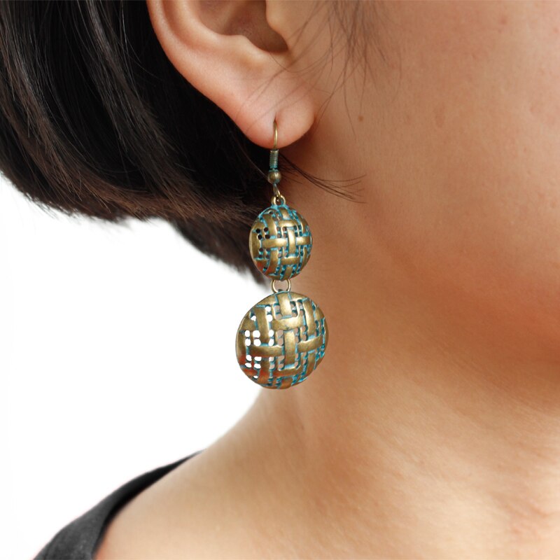 Green Bronze Fabric Shape Earrings