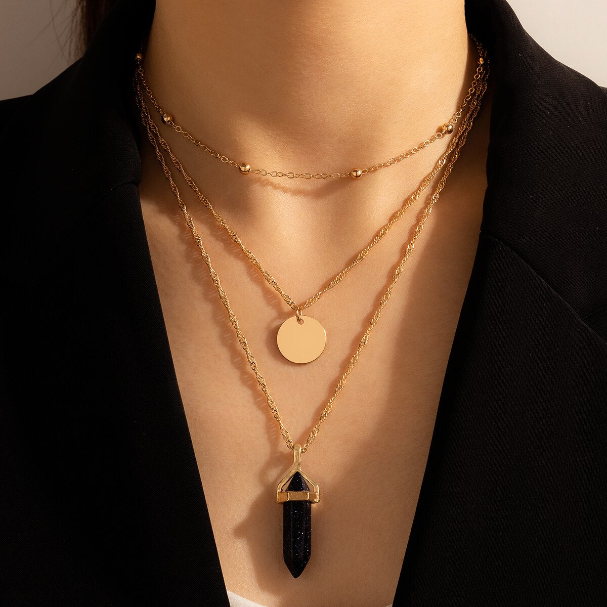 Boho Black Crystal Stone Necklace