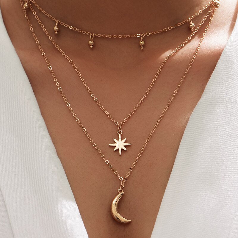 Bohemian Star Moon Pendant Necklace