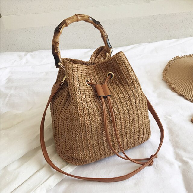 Woven Straw Ladies Bucket Bag