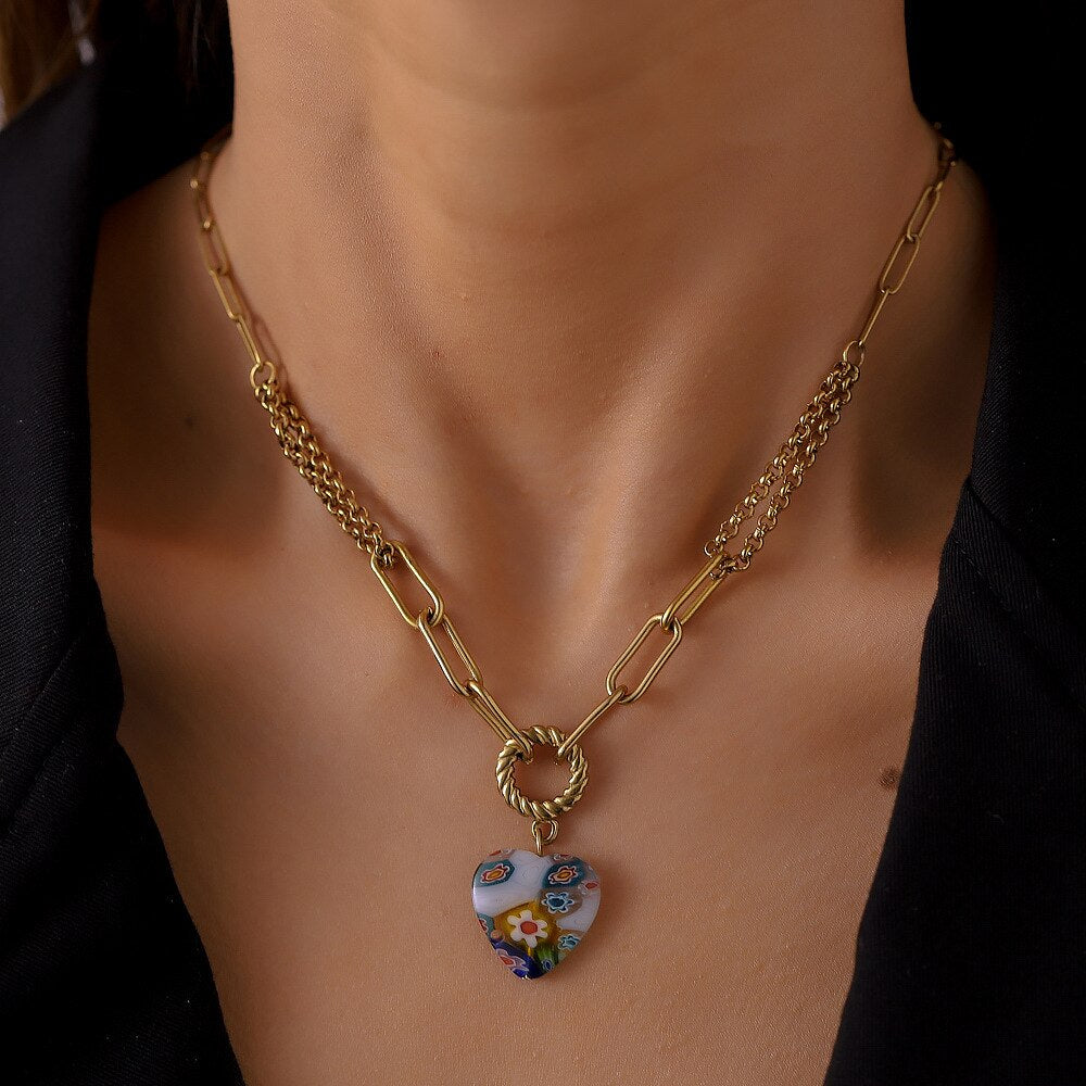 Golden Love Glass Flower Pendant