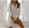 White Polka Dot Dress Woman Long Sleeve Ruffles