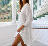White Polka Dot Dress Woman Long Sleeve Ruffles